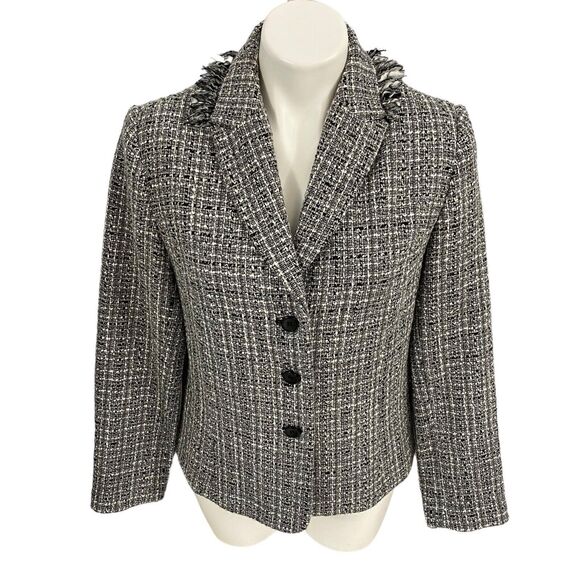 Apostrophe Blazer Womens PS Gray Black Tweed Work Office Casual Jacket Old Money - Picture 9 of 15